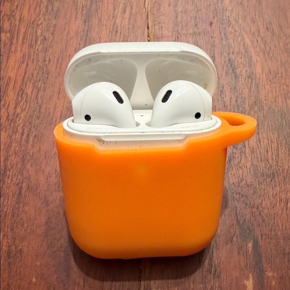 Apple AirPods with Orange Case